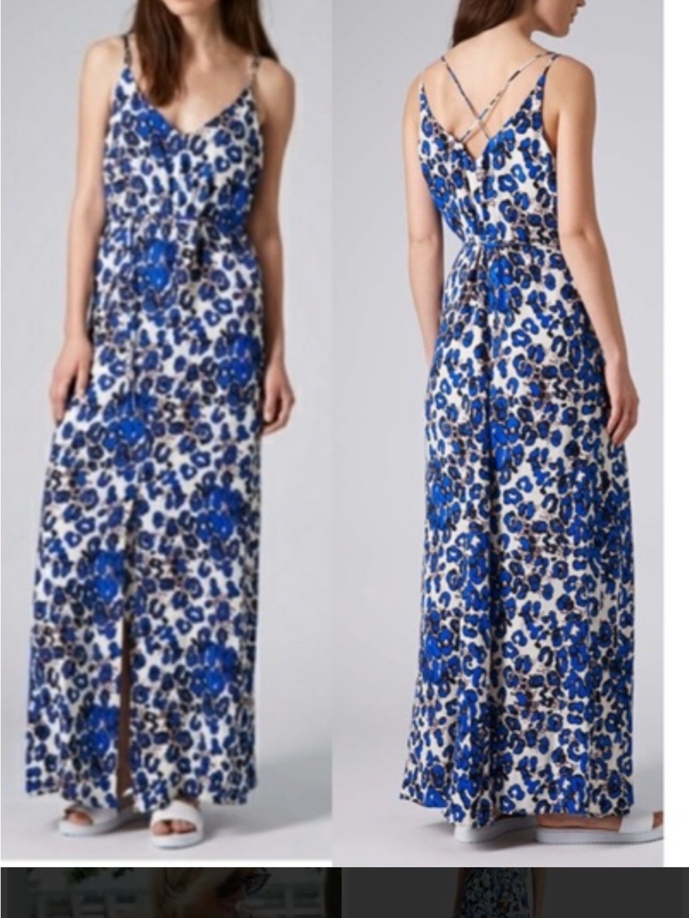 Topshop Blue Leopard-Print Crisscross Maxi Dress
